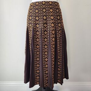 Sharon‎ Young Womens Size 10 Brown Yellow  Embroidered Skirt